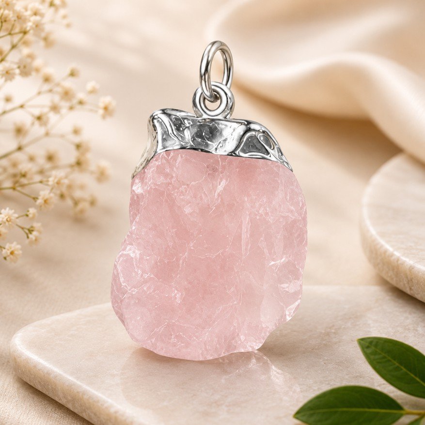 Rose Quartz Diamond + Heart Pendant