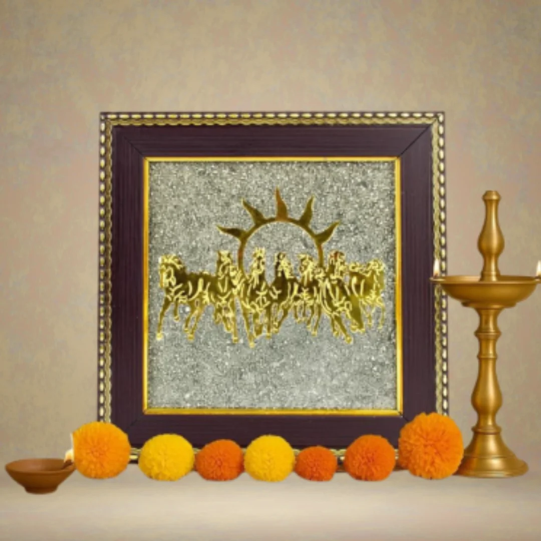 Seven Horses on Raw Pyrite Frame | Symbol of Success, Strength & Prosperity