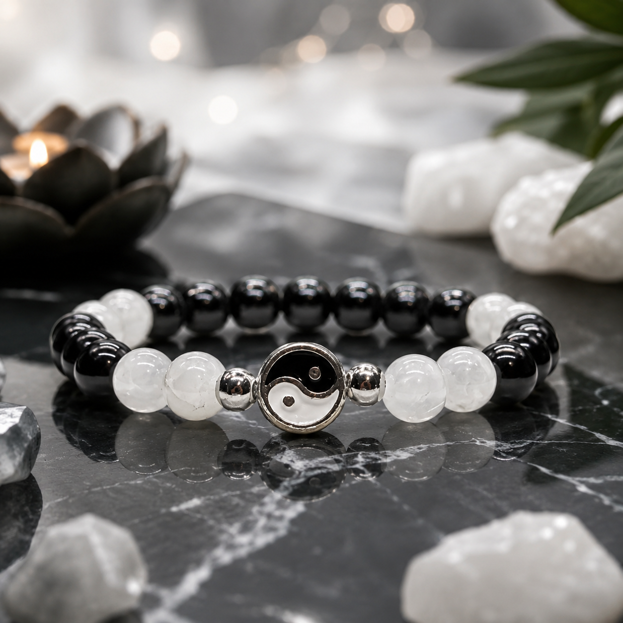 Selenite & Obsidian Bracelet