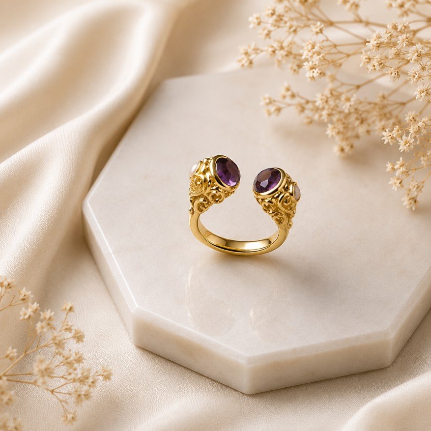 Double Crystal Amethyst Ring
