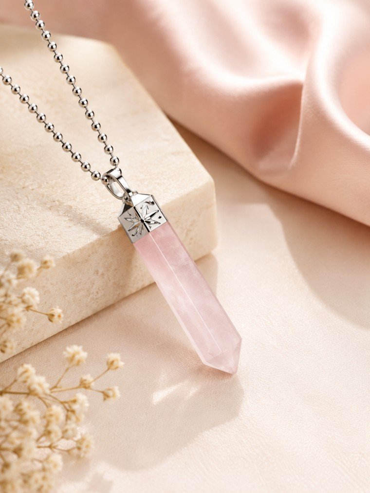 Rose Quartz Diamond + Heart Pendant