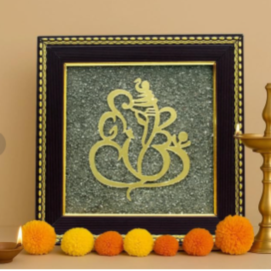 Ganesh Ji on Raw Pyrite Frame | Symbol of Wisdom, Prosperity & Protection